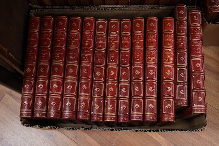 Thackeray, William Makepeace - The Works of .... Limited Edition, 24 vols (in48) num mounted plates and text engravings; (?) earlier 20th century gilt decorated red levant morocco, gilt ruled and decorated panelled spine